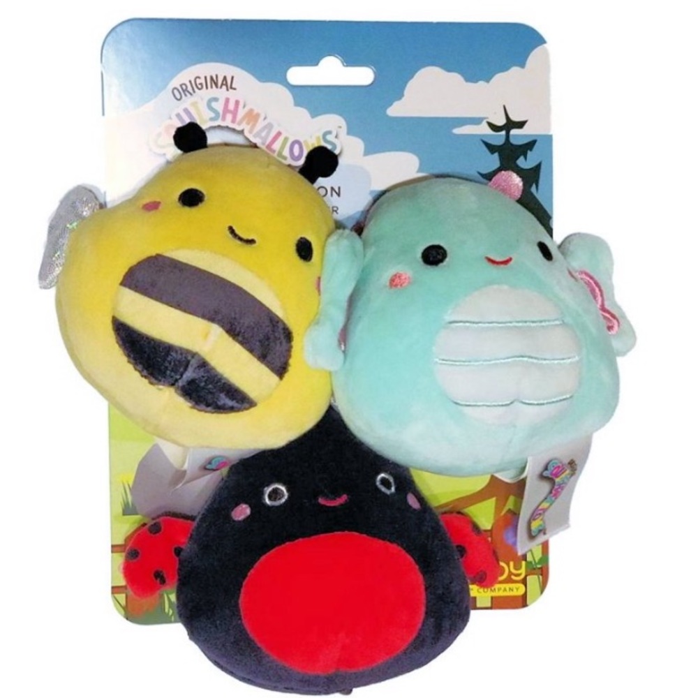 Kellytoys Squishmallow Pet Collection Dog Squeaker Toy Plushies 3.5” Insects
